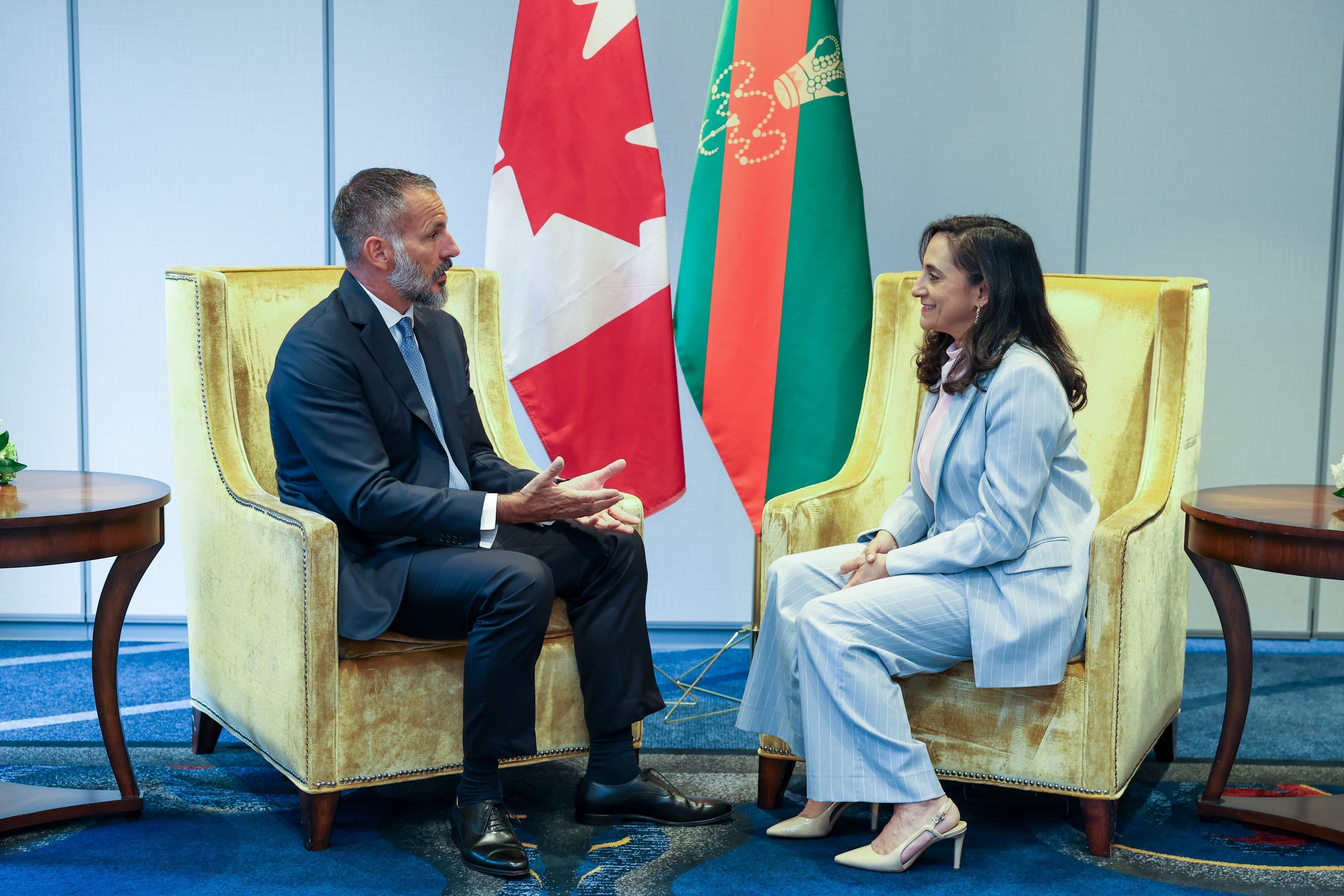His Highness the Aga Khan in conversation with the Honourable Anita Anand, Minister of Foreign Affairs, in Vancouver, on 25 July 2026.